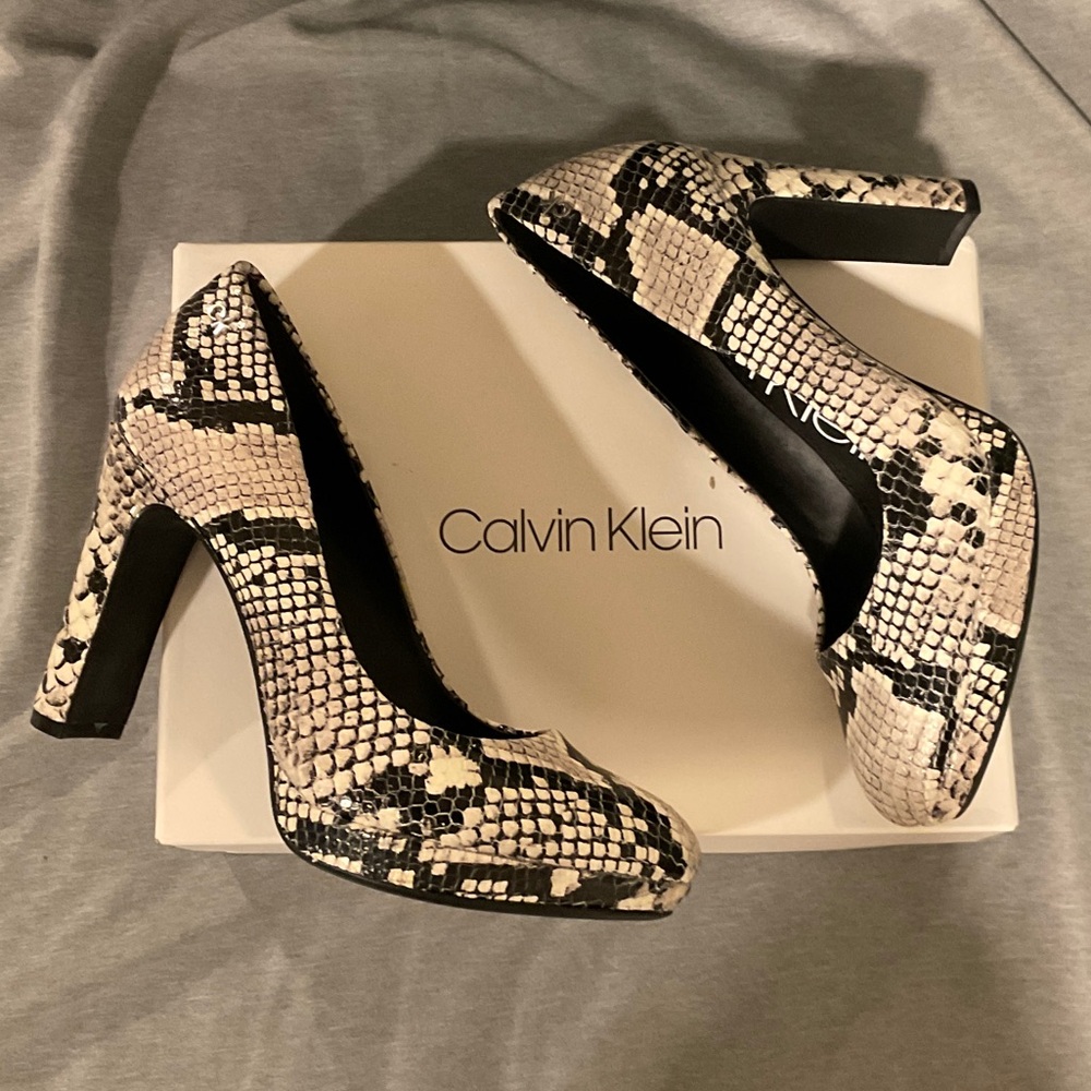 Calvin Klein Snakeskin Pattern Heels - Black and Cream